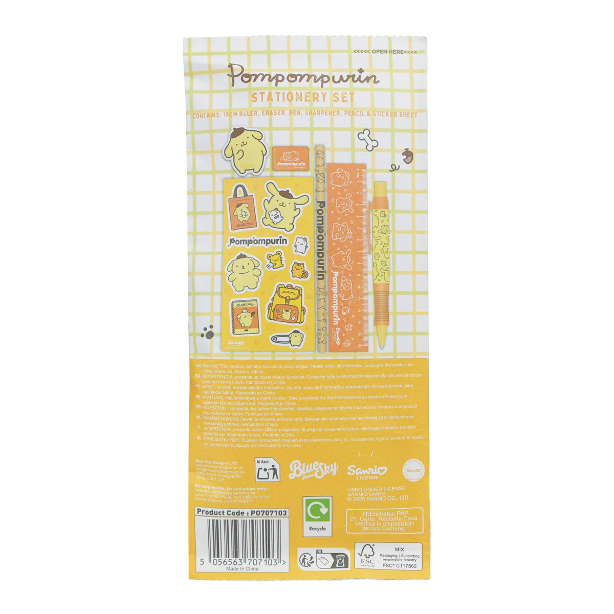Sanrio Pompompurin - Ensemble de papeterie 6 pièces