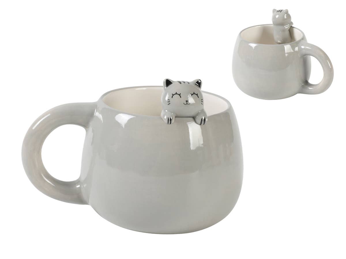 Tasse en céramique avec breloque chat gris