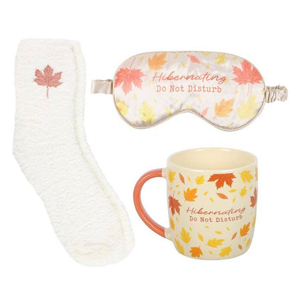 Kit d'hibernation d'automne avec mug, chaussettes et masque pour les yeux
