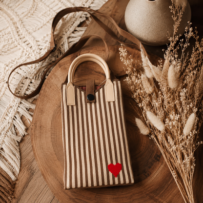 Pixie Bag Coeur Rayé Marron - Petit Sac téléphone portable