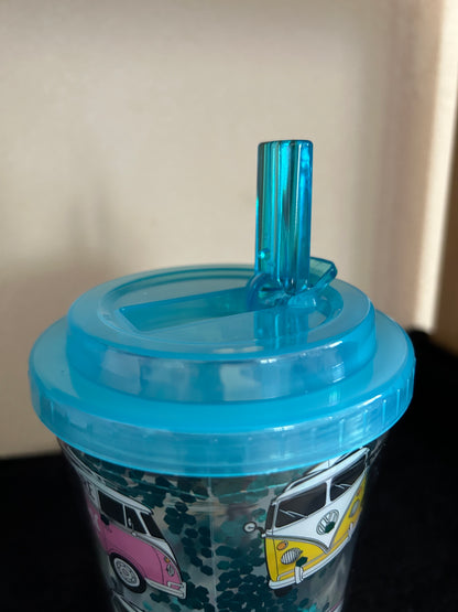 Verre PVC Double Paroi 500ml avec Paille & Couvercle Volkswagen - Van Bus Combi VW T1 Surf Adventure