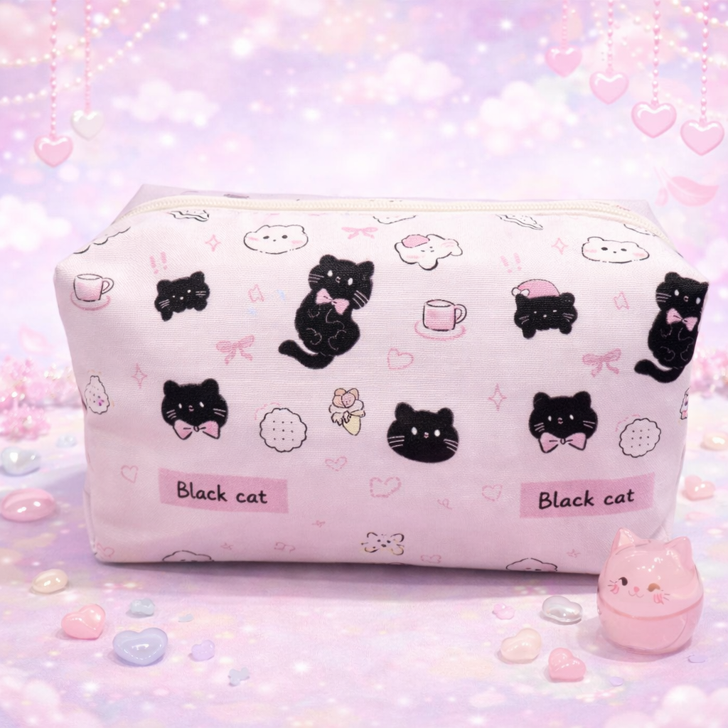 Trousse de toilette Chats noirs et Noeuds Roses