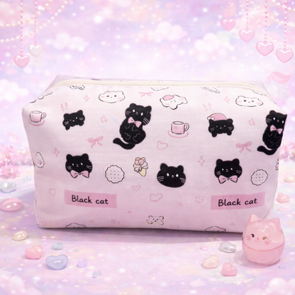 Trousse de toilette Chats noirs et Noeuds Roses