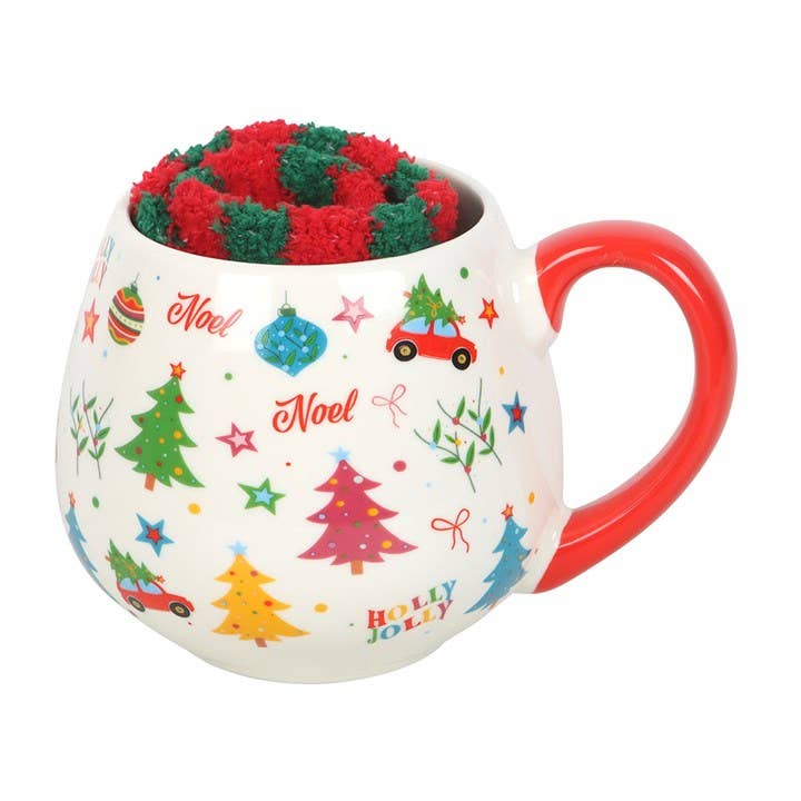 Ensemble tasse et chaussettes à motif de Noël nostalgique