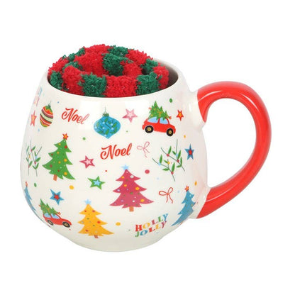 Ensemble tasse et chaussettes à motif de Noël nostalgique