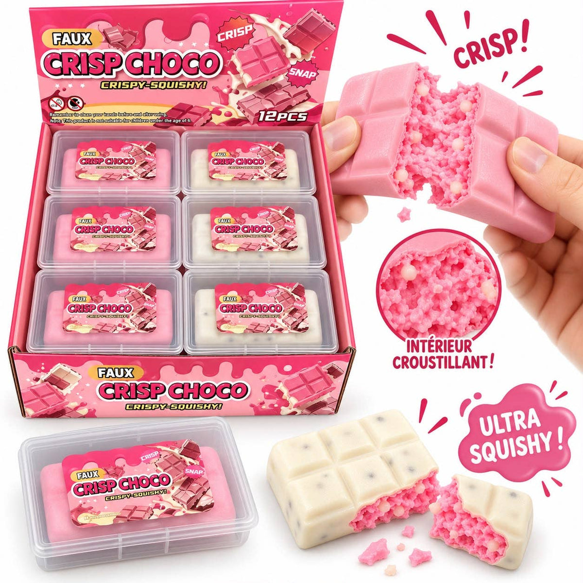 Squishy Crispy Chocolat Blanc et Rose
