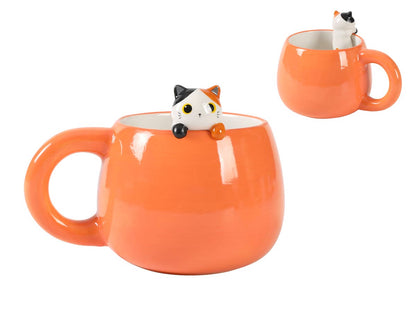 Tasse en céramique avec breloque chat orange
