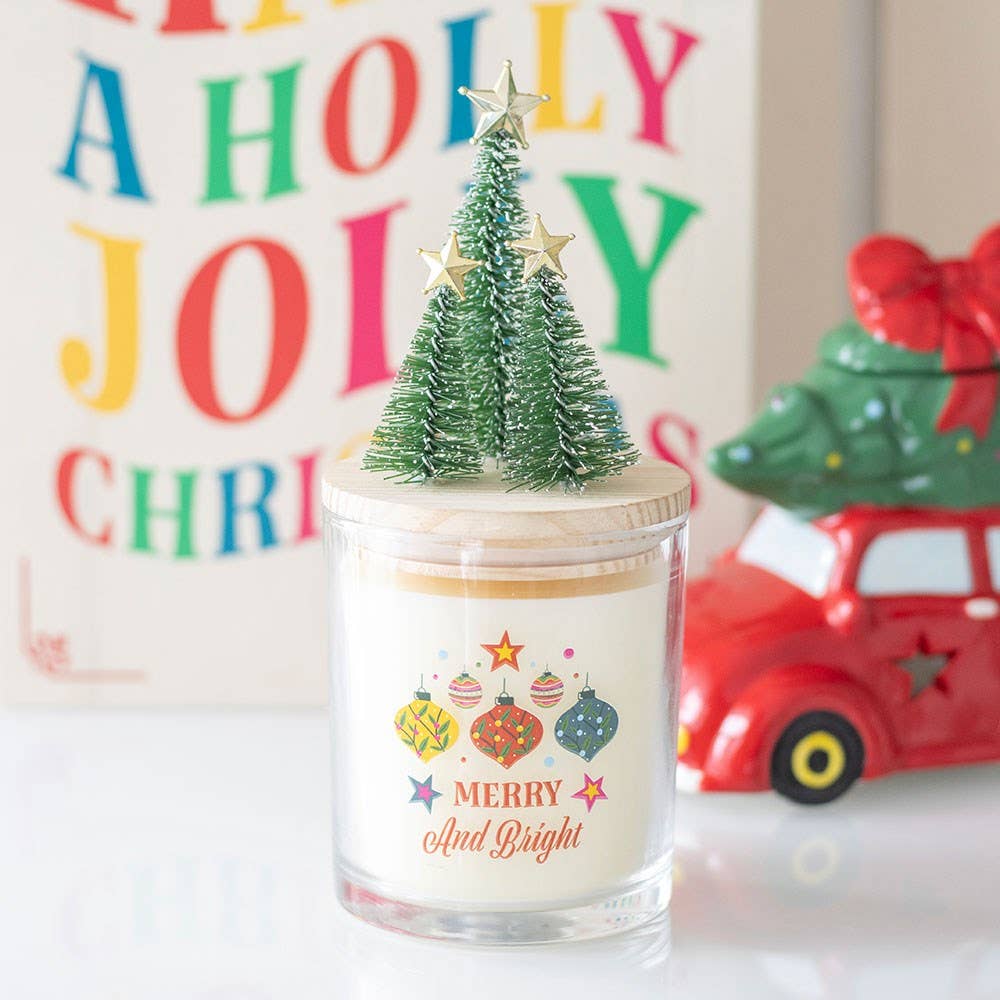 Bougie de Noël Cannelle & Épices Joyeuse et Lumineuse avec Arbre