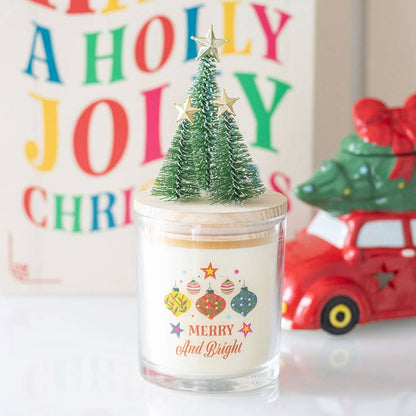 Bougie de Noël Cannelle & Épices Joyeuse et Lumineuse avec Arbre