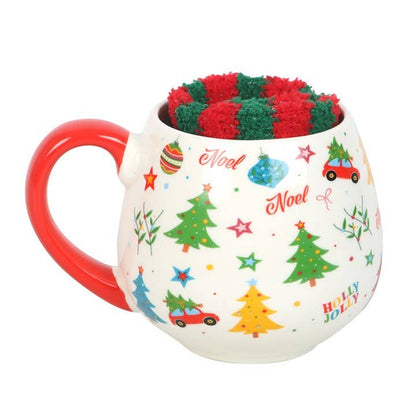 Ensemble tasse et chaussettes à motif de Noël nostalgique