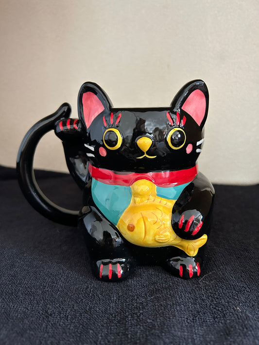 Mug en Forme de Chat Noir Maneki Neko - Chat Porte-bonheur