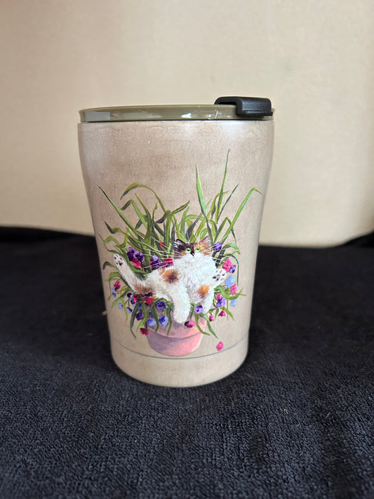 Tasse Thermique Isolée en Acier Inoxydable 300ml Kim Haskins - Chat dans Pot de Fleurs