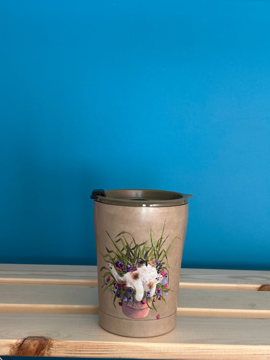 Tasse Thermique Isolée en Acier Inoxydable 300ml Kim Haskins - Chat dans Pot de Fleurs