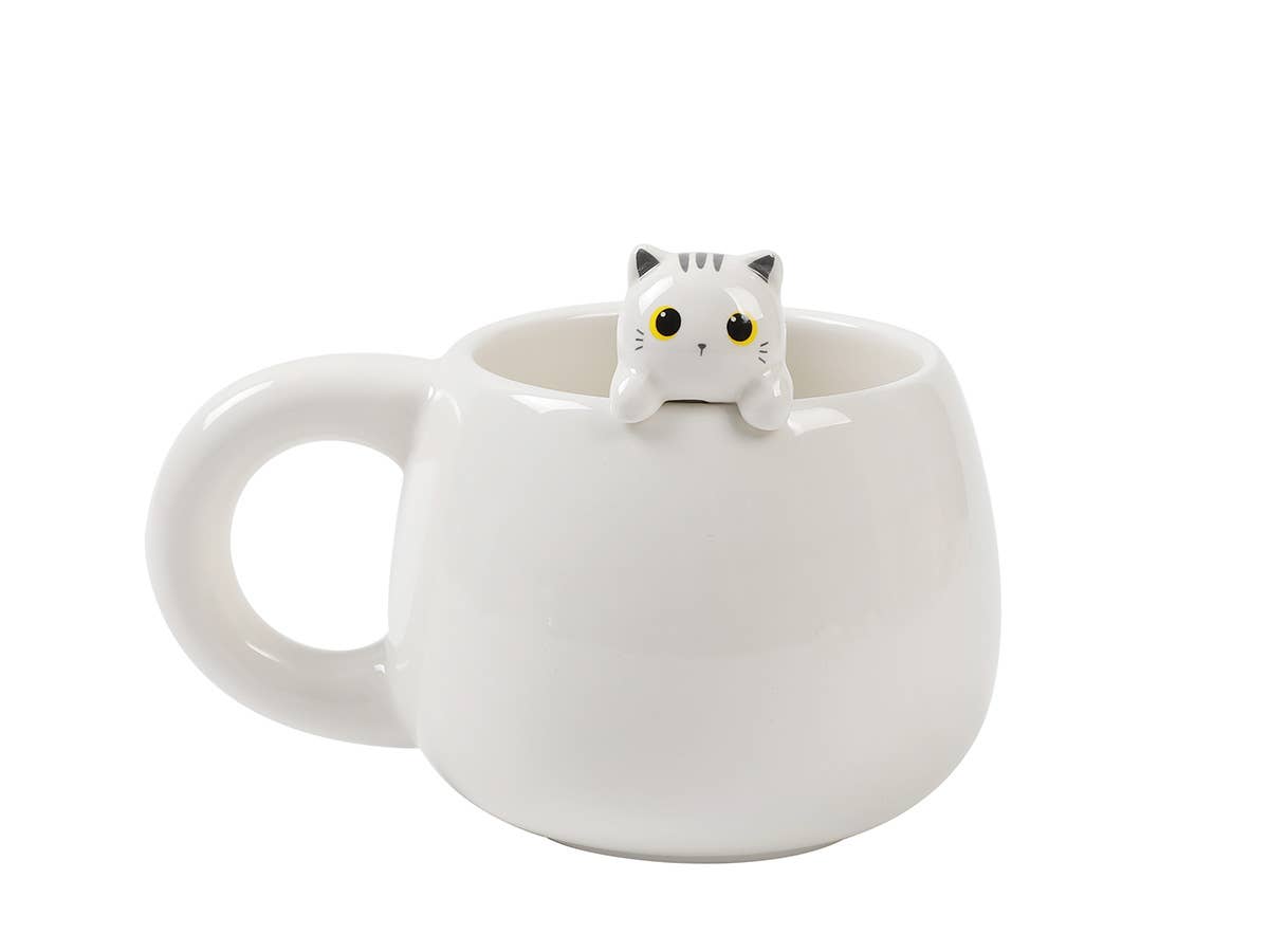 Tasse en céramique avec pendentif chat blanc