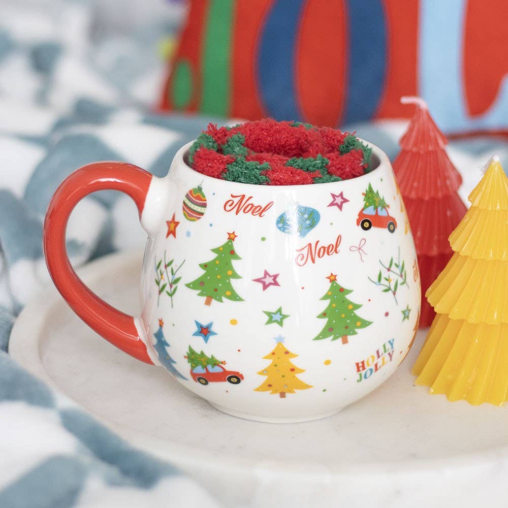 Ensemble tasse et chaussettes à motif de Noël nostalgique