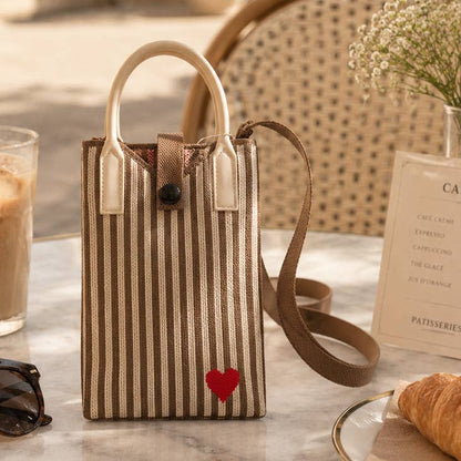Pixie Bag Coeur Rayé Marron - Petit Sac téléphone portable